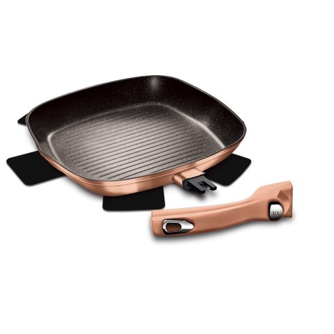 PATELNIA GRANITOWA GRILL 28cm ODPINANY UCHWYT BERLINGER HAUS METALLIC LINE ROSE GOLD BH-1950