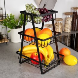 KOSZYK KOSZ NA OWOCE WARZYWA METALOWY CZARNY PIĘTROWY 3-POZIOMOWY VILDE 229111